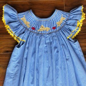 Blue Mom & Me Smocked Golden Retriever Dog Dress
